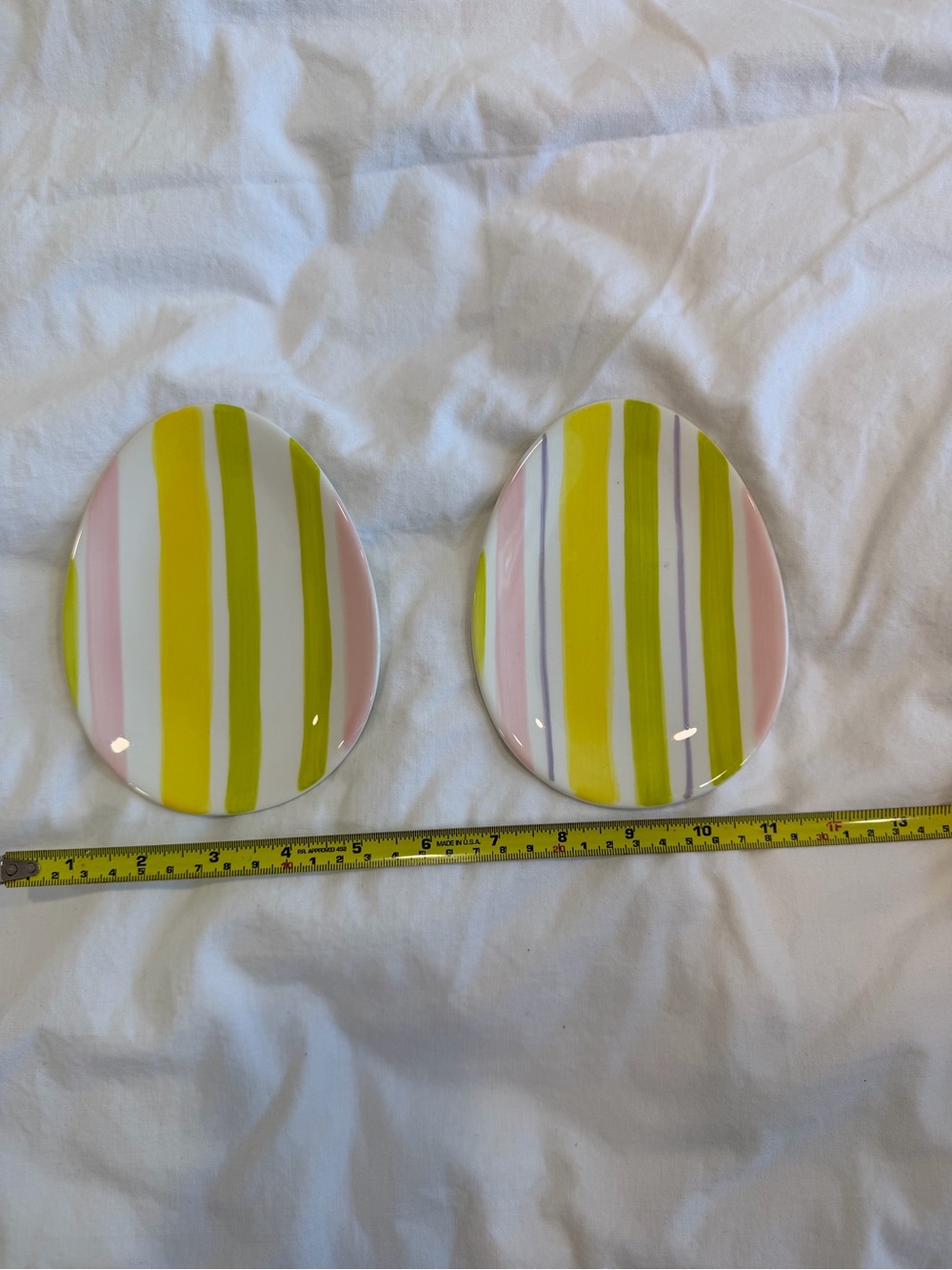 Striped Ceramic Plates in Yellow, Pink and Green - Home Decor